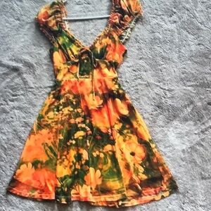Floral Orange and Green Women's Dress